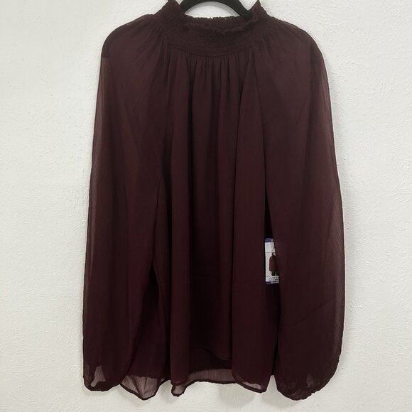 $278 Joie Deep‎ Wine Balloon Long Sleeve Smocked Neck Blouse Sz XXL Boho Chiffon - Picture 3 of 12
